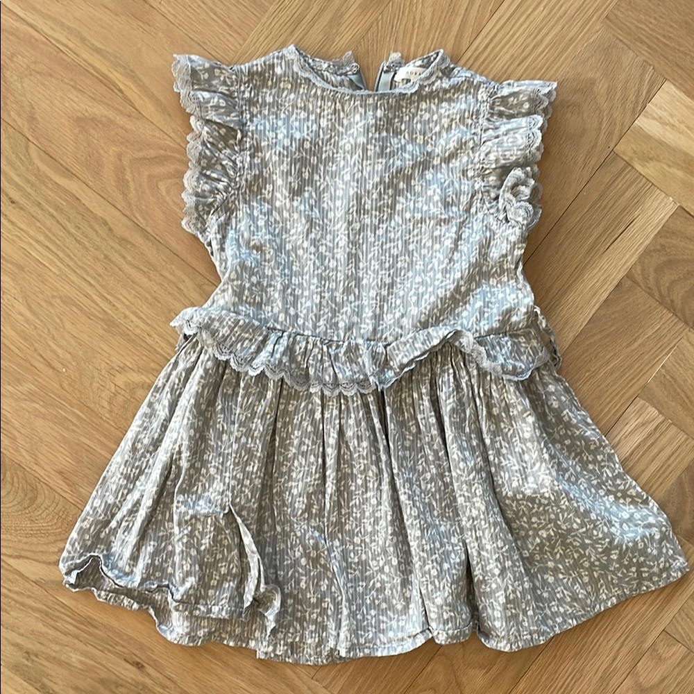 Gray and White Ruffled Tiered Sundress with Mock Neck